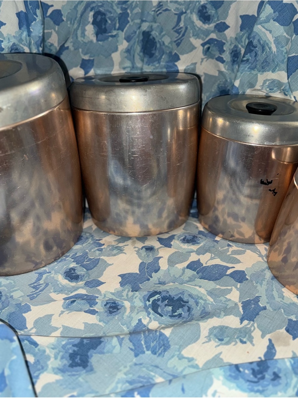 Vintage West Bend pink copper aluminum canister set